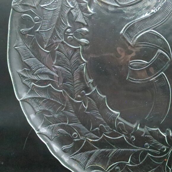 Duralex France Clear Glass Christmas Wreath Bow Holly Serving Platter Plate 13" - Picture 5 of 7